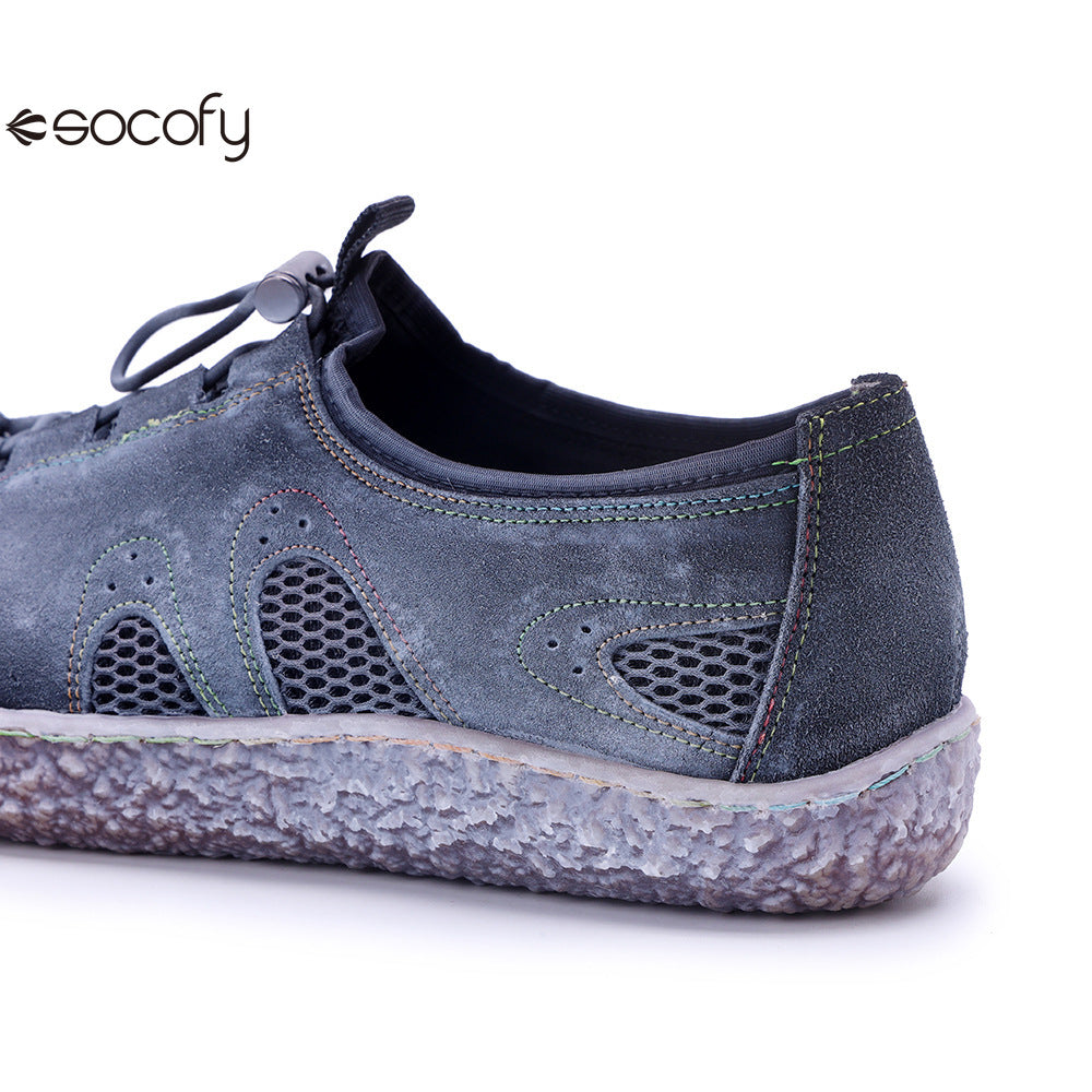 Socofy Vicconfy Genuine Leather Vintage Scuffed Comfort Breathable Mesh Loafers