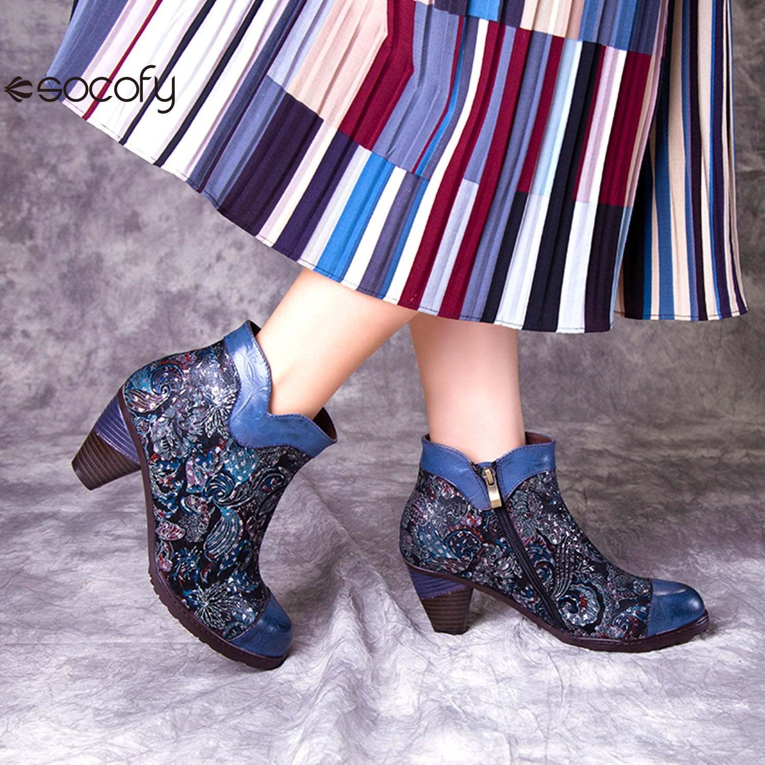 Socofy Winter blue heightening viscose low round toe warm women's boots