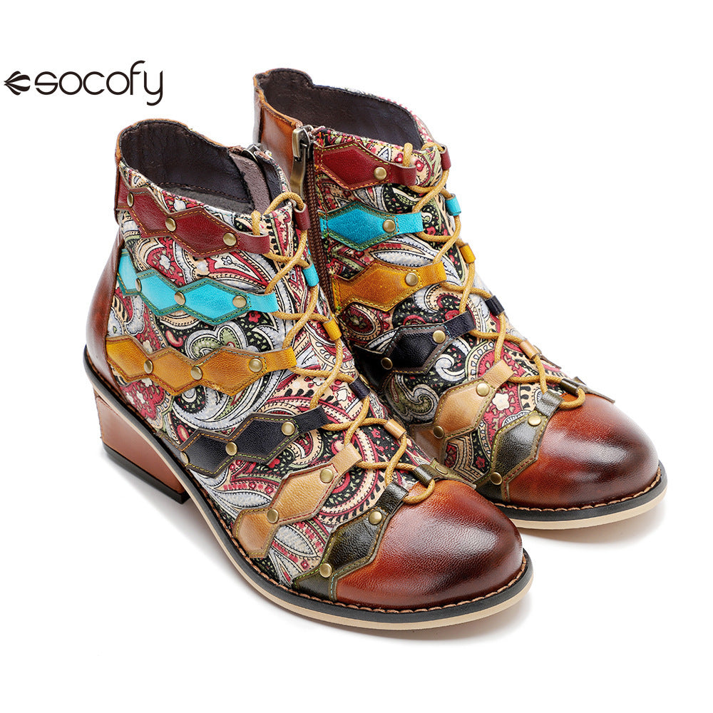 Socofy Vicconfy Vintage Handmade Romantic Exquisite Ankle Boots