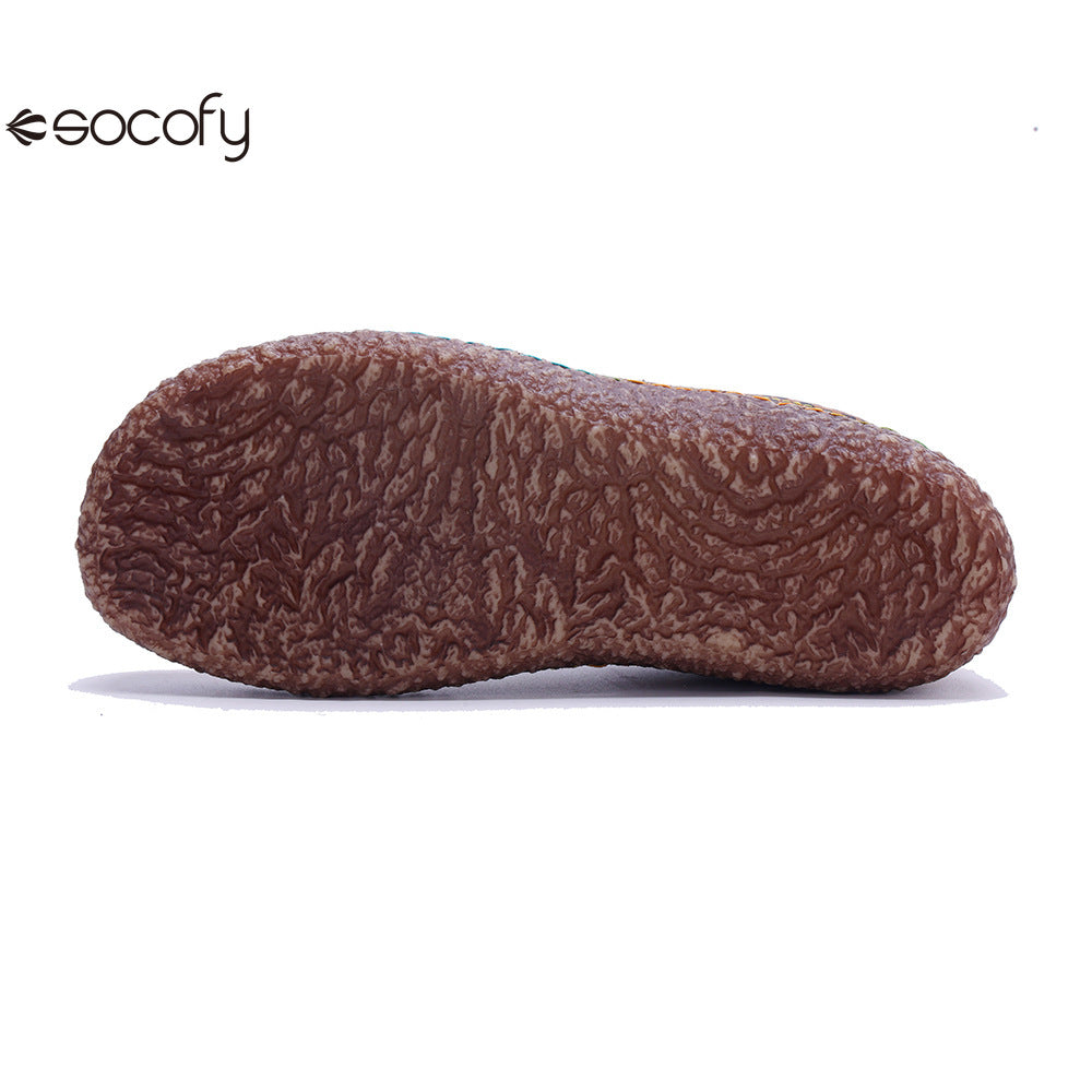 Socofy Vicconfy Genuine Leather Handmade Leopard Print Casual Comfort Loafers