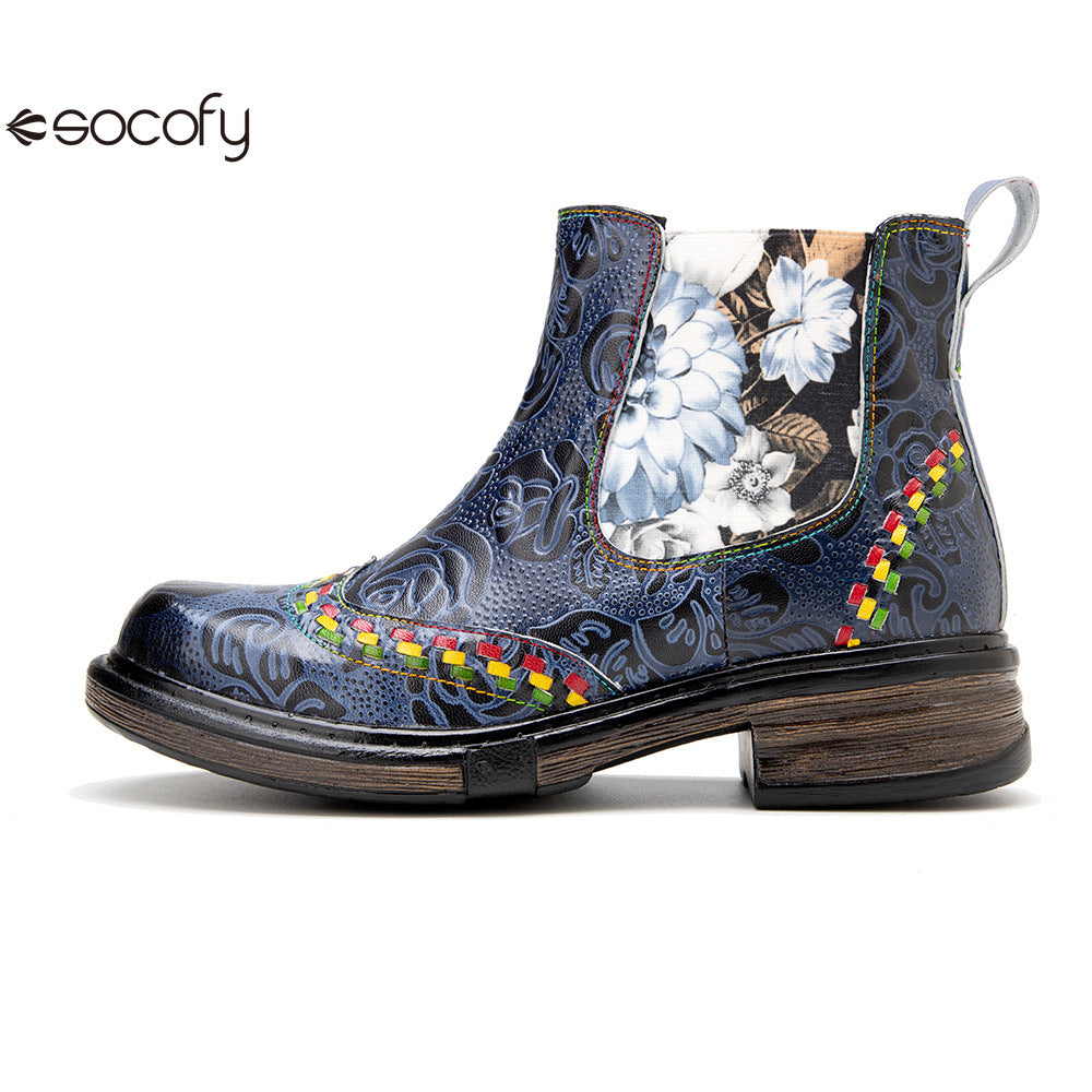 Socofy Vicconfy Genuine Leather Bohemian Women's Martin Boots Ethnic Vintage Short Boots