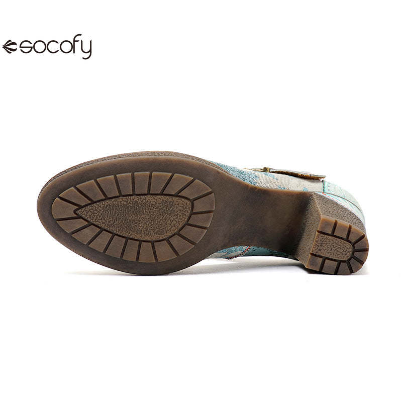 Socofy Vicconfy Retro genuine Leather Women's Mary Jane Heel