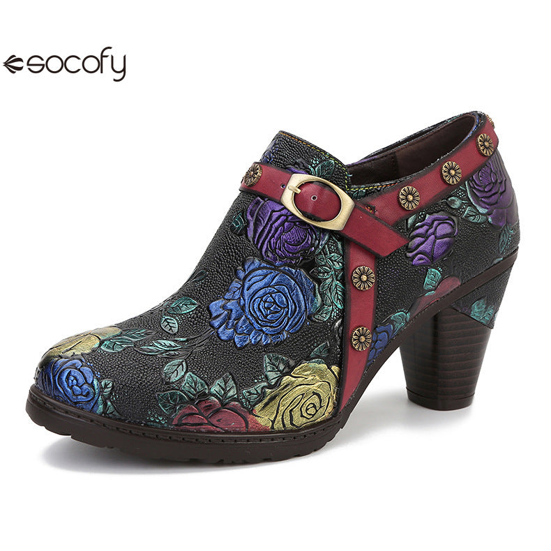 Socofy Vicconfy Heeled Women's Romantic Vintage Rose Single Shoes