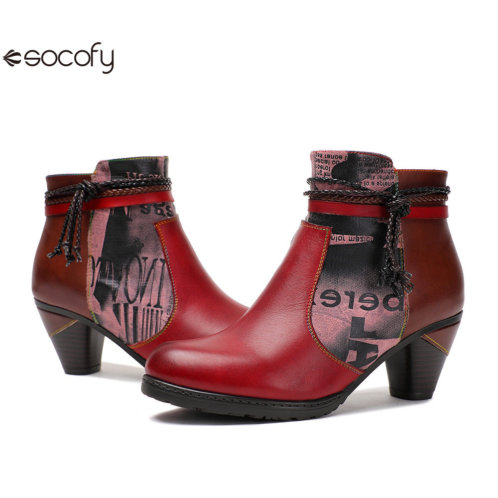 Socofy Vicconfy Head Cowhide Handmade Boots