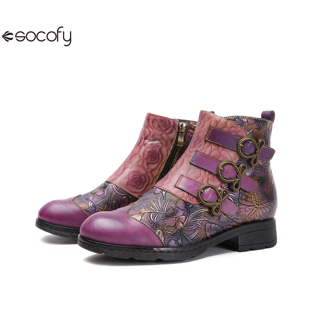 Socofy  autumn and winter retro fashion women's boots flat short boots