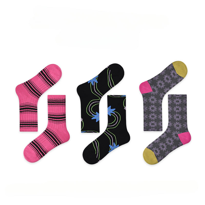 Socofy Vintage Style Mid-Calf Cotton Warm Socks 3 pairs