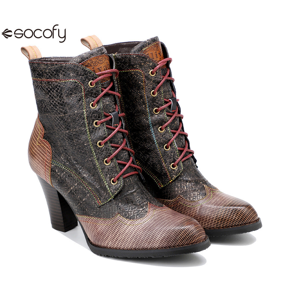 Socofy Vicconfy Vintage Western Cowboy Style Stiletto Heels Heel Women's Boots