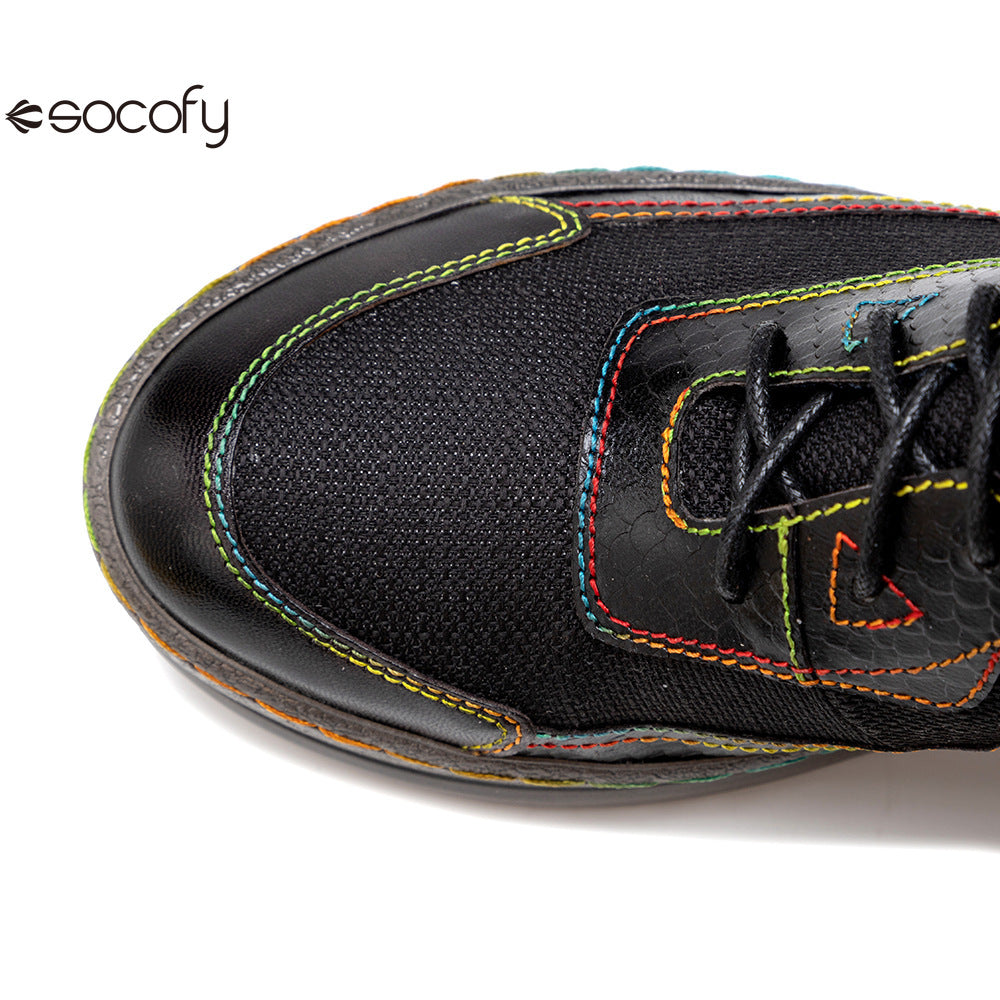 Socofy Vicconfy Leather Double Colored Thread Stitching Ankle Boots