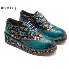 Socofy lace up deco casual shoes retro thick shoes Platform Flats