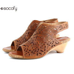 Socofy Vicconfy Vintage Cutout Handmade Women's Sandals