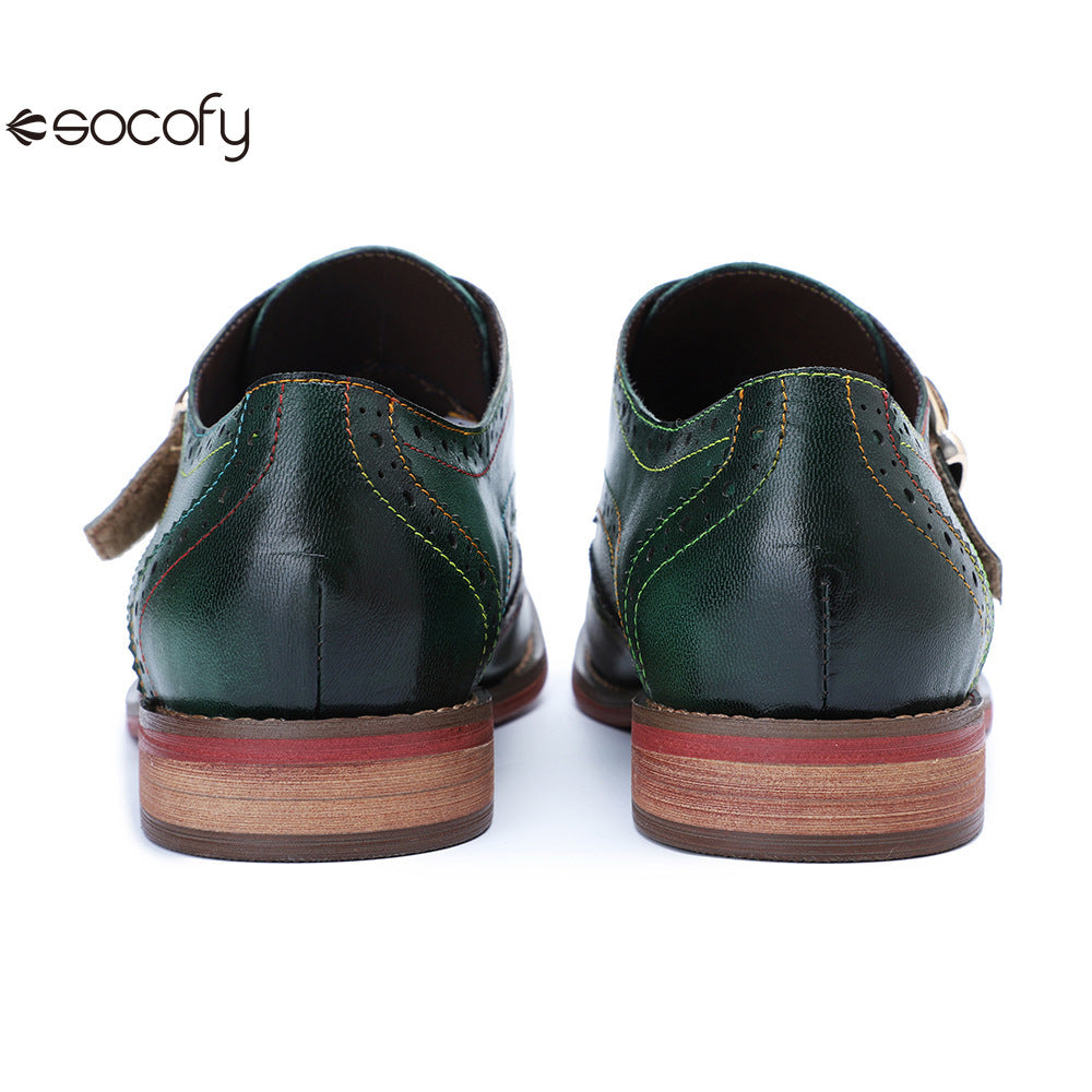 Socofy Handmade Leather Vintage Flat Loafers Shoes