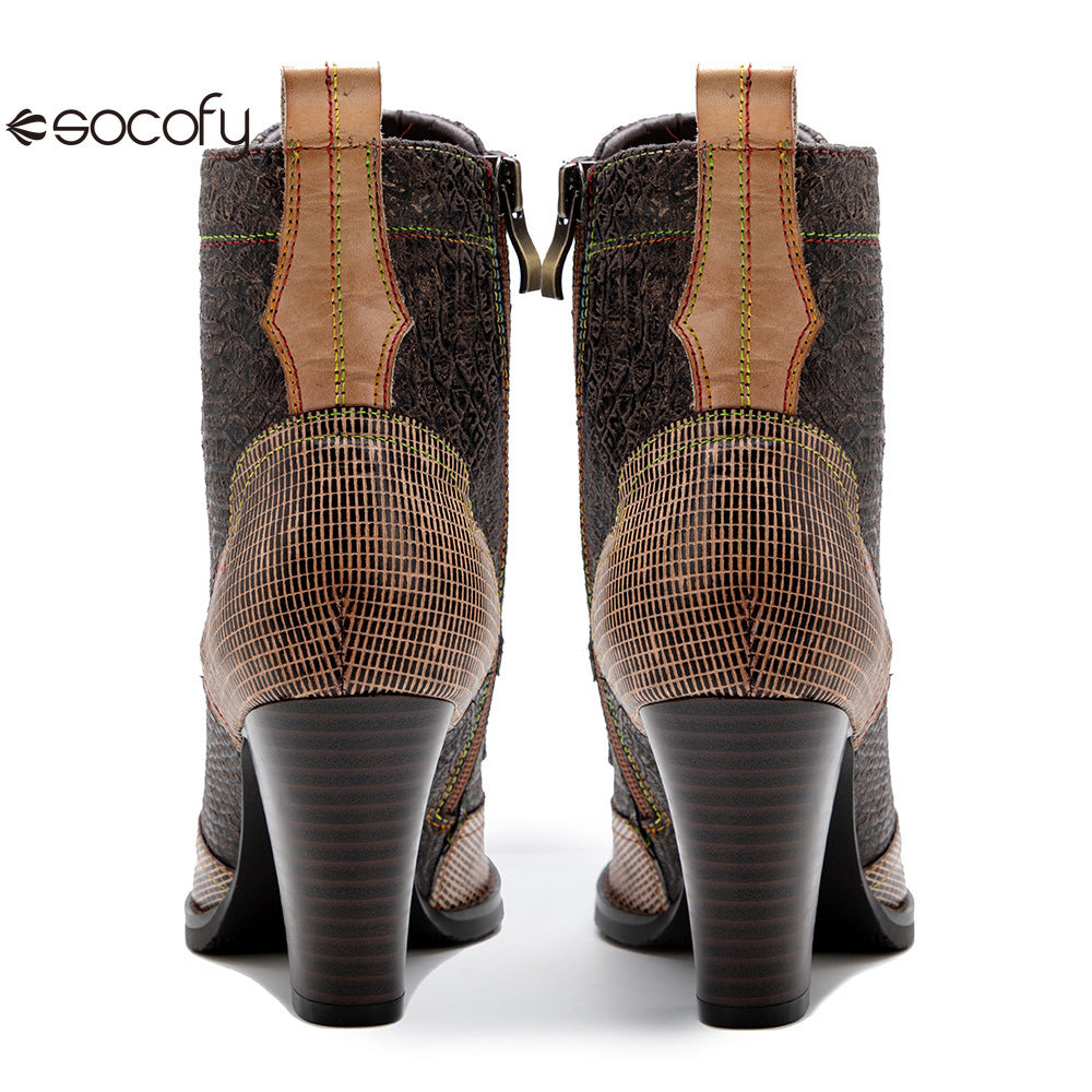 Socofy Vicconfy Vintage Western Cowboy Style Stiletto Heels Heel Women's Boots