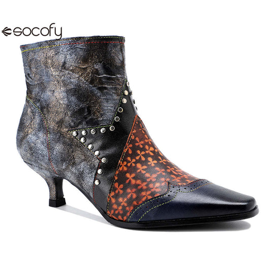 Socofy Elegant Style Studded Design Colour Slim Heel Women's Boots 1000