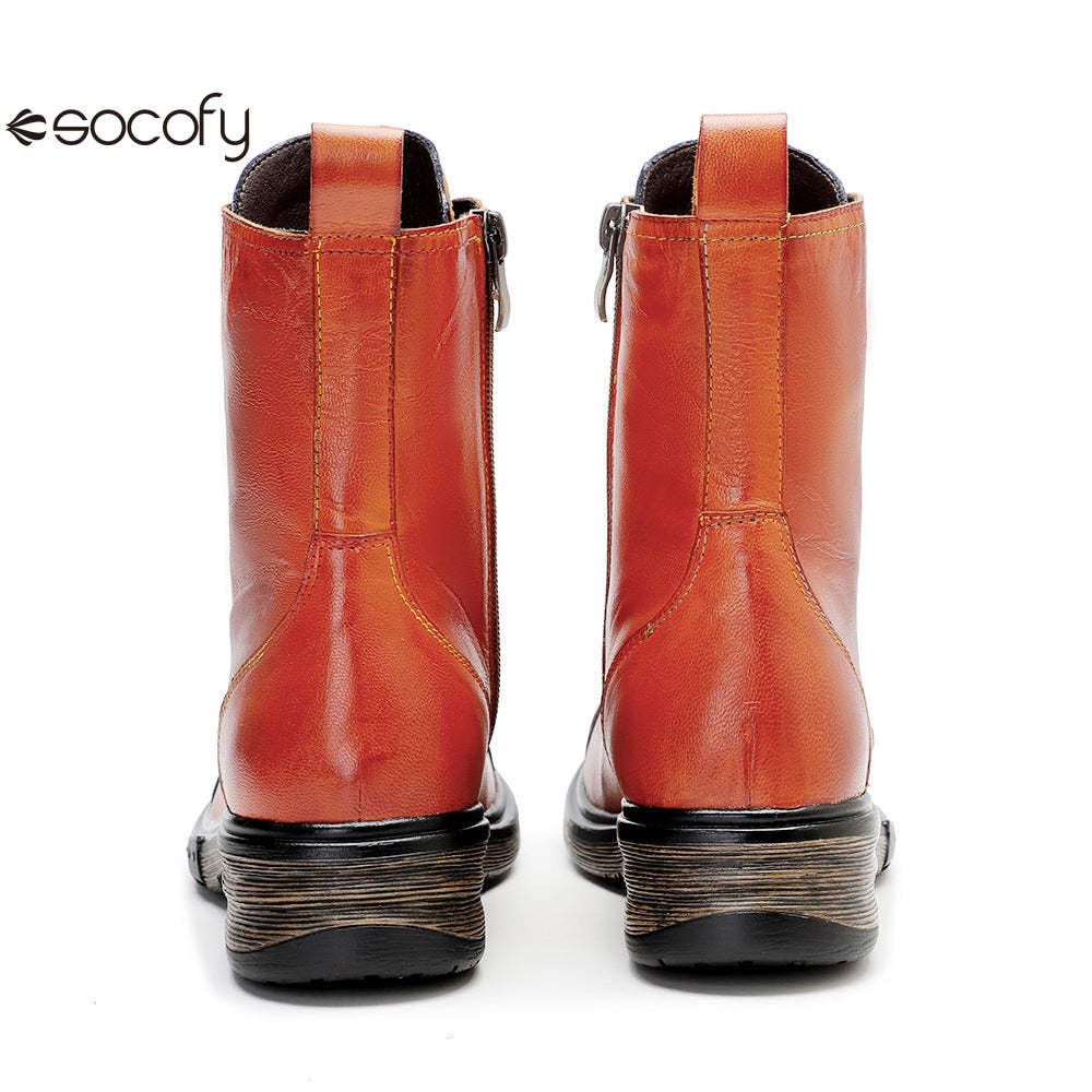 Socofy Vicconfy Leather Handmade Color Clash Retro Fashion Martin Boots Women's Boots