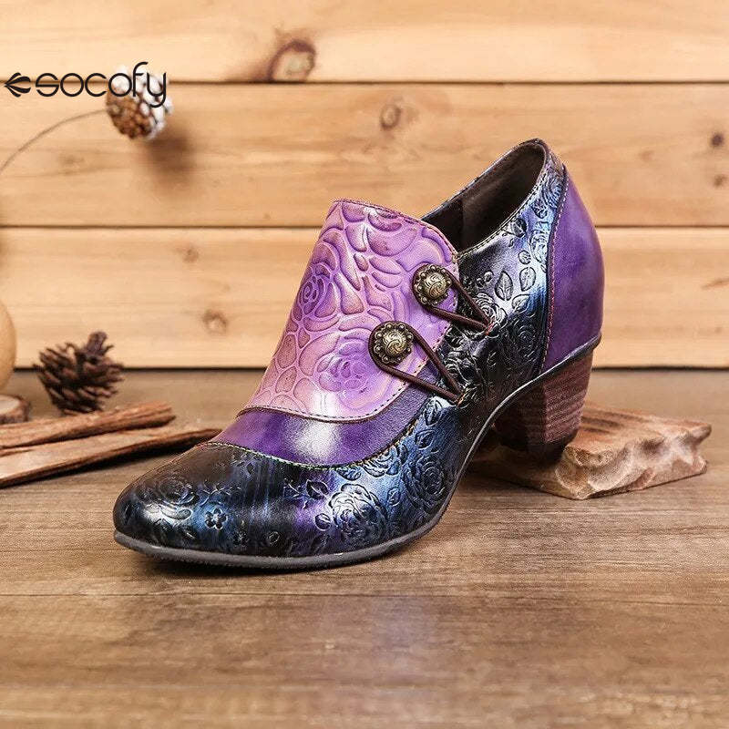 SOCOFY Genuine Leather Ethnic Style Pumps