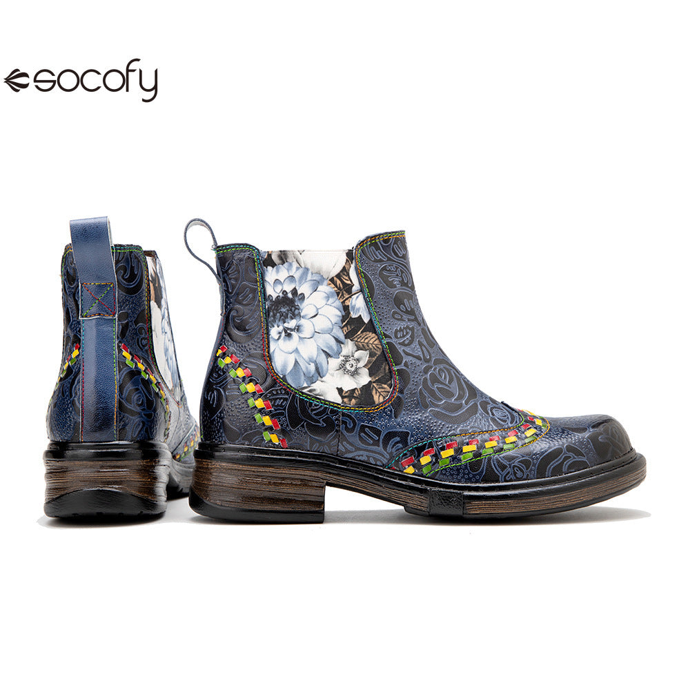 Socofy Vicconfy Genuine Leather Bohemian Women's Martin Boots Ethnic Vintage Short Boots