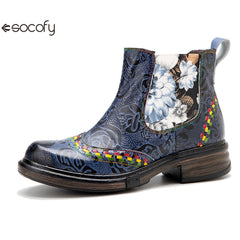 Socofy Vicconfy Genuine Leather Bohemian Women's Martin Boots Ethnic Vintage Short Boots