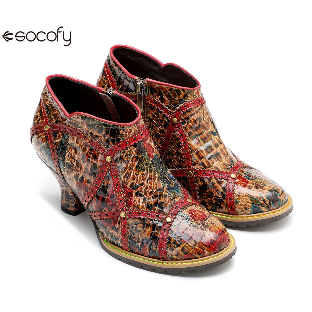 Socofy Vicconfy Handmade Studded Patchwork Heels