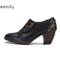 Socofy Vicconfy Round Toe Leather Fashion Side Zipper Heels Single Shoes Women's Shoes