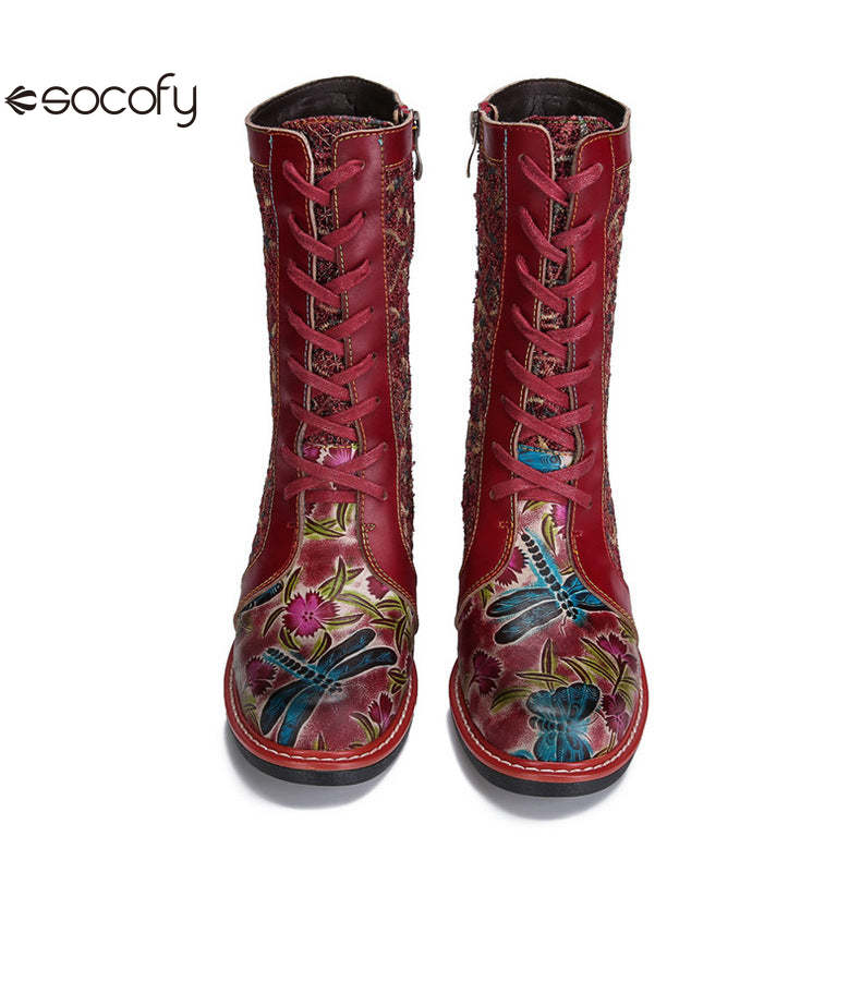 Socofy Vicconfy Leather Side Zipper Fashion VintageWomen's Boots