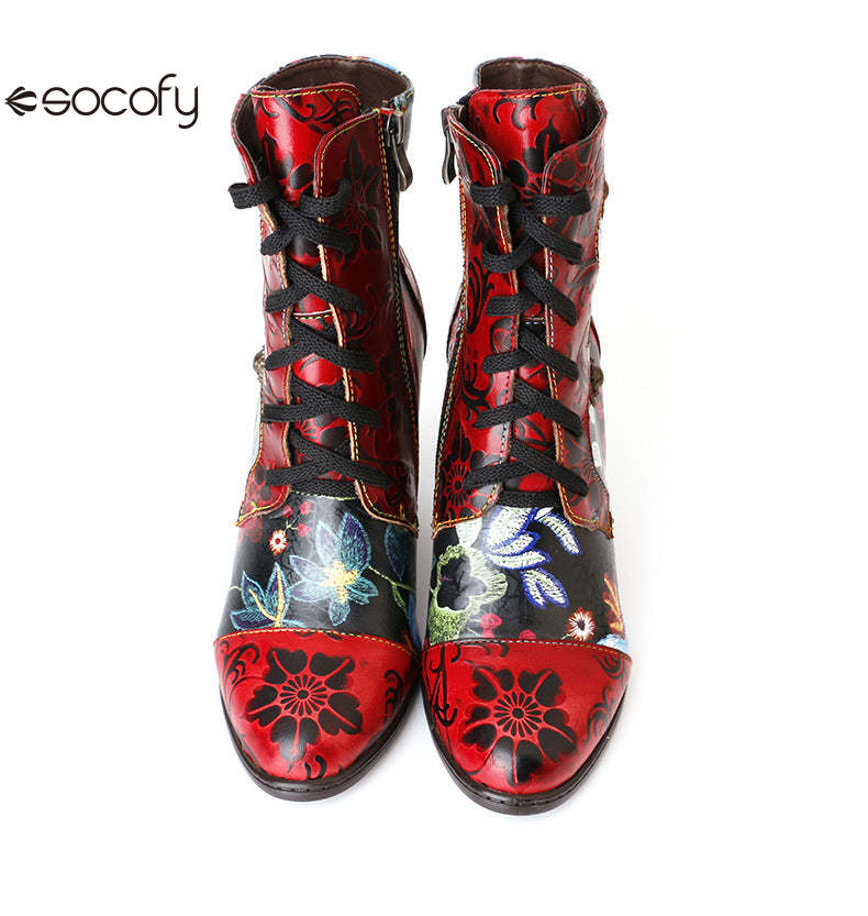 Socofy Vicconfy Pointed Toe Leather Vintage Tall Women's Boots