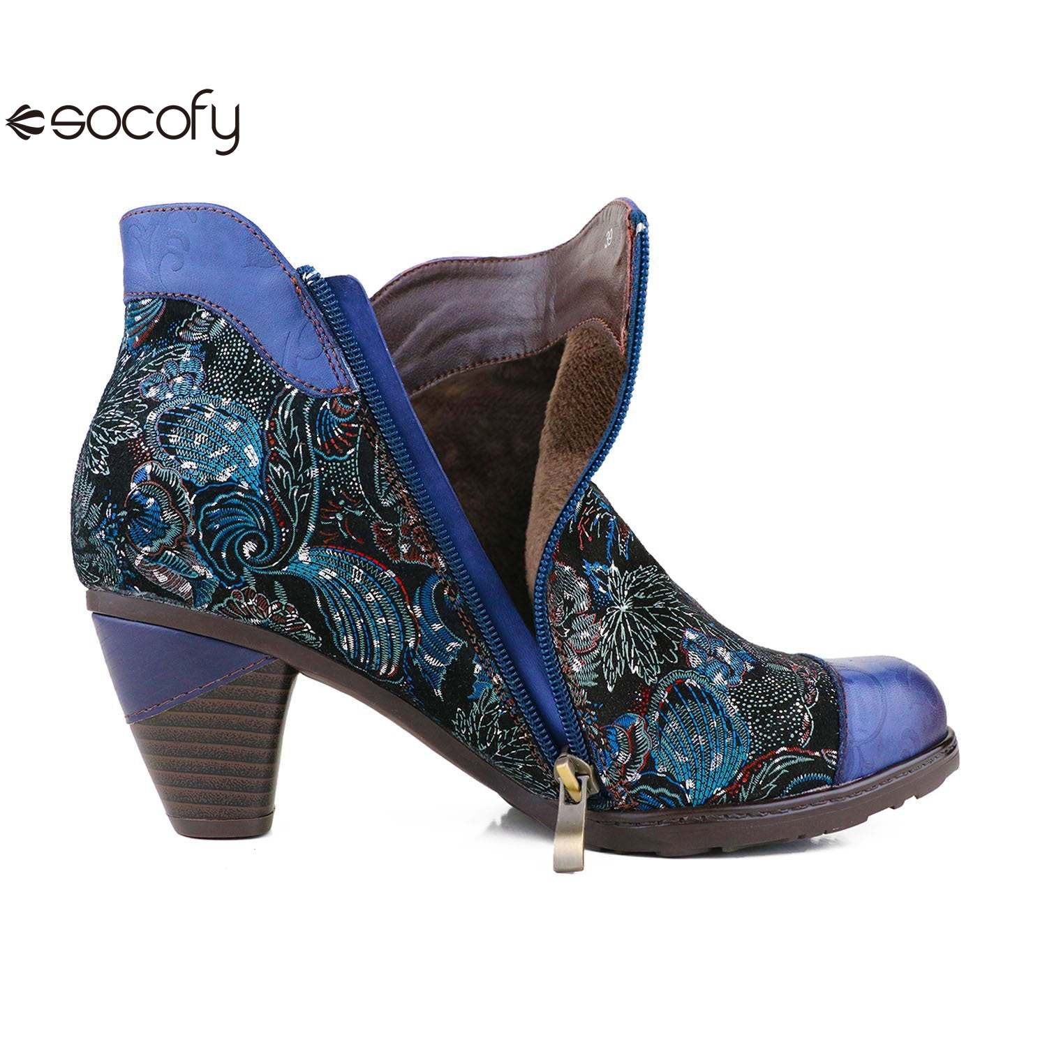 Socofy Winter blue heightening viscose low round toe warm women's boots