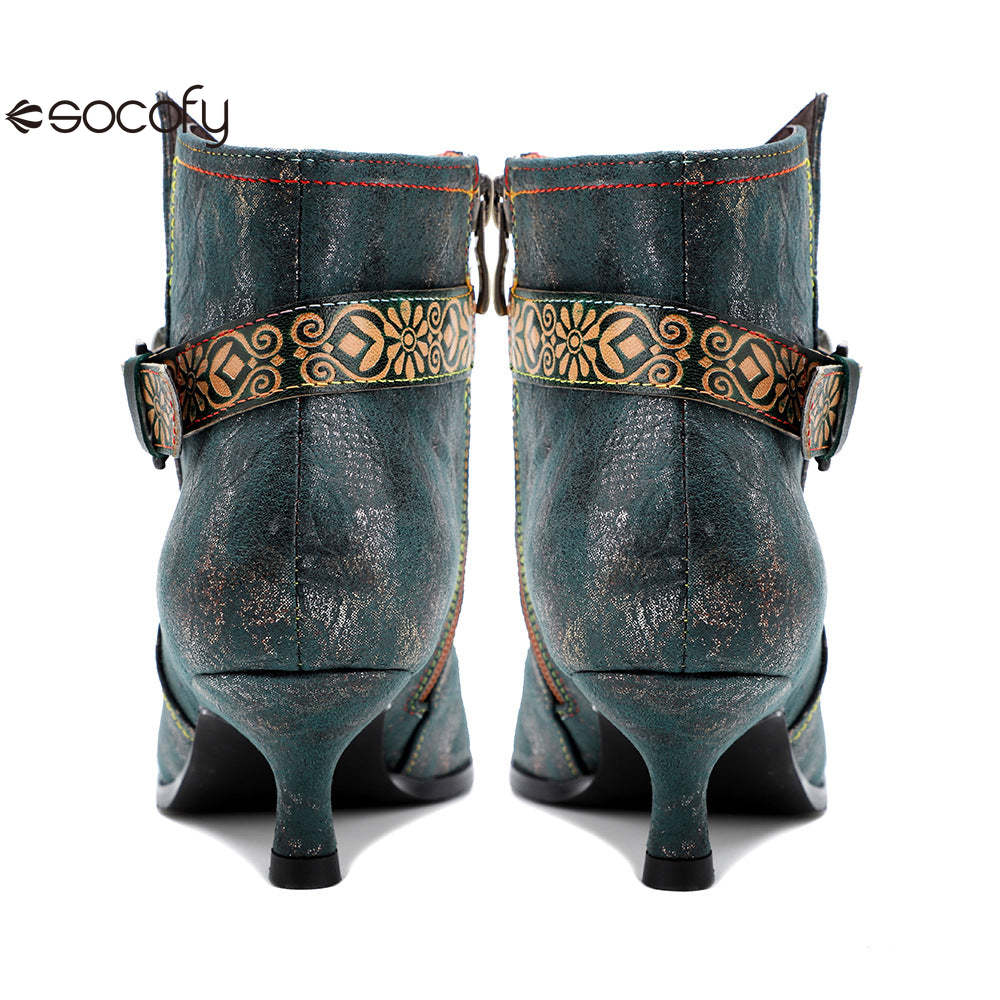 Socofy Retro British style metal texture low heel women's short boots