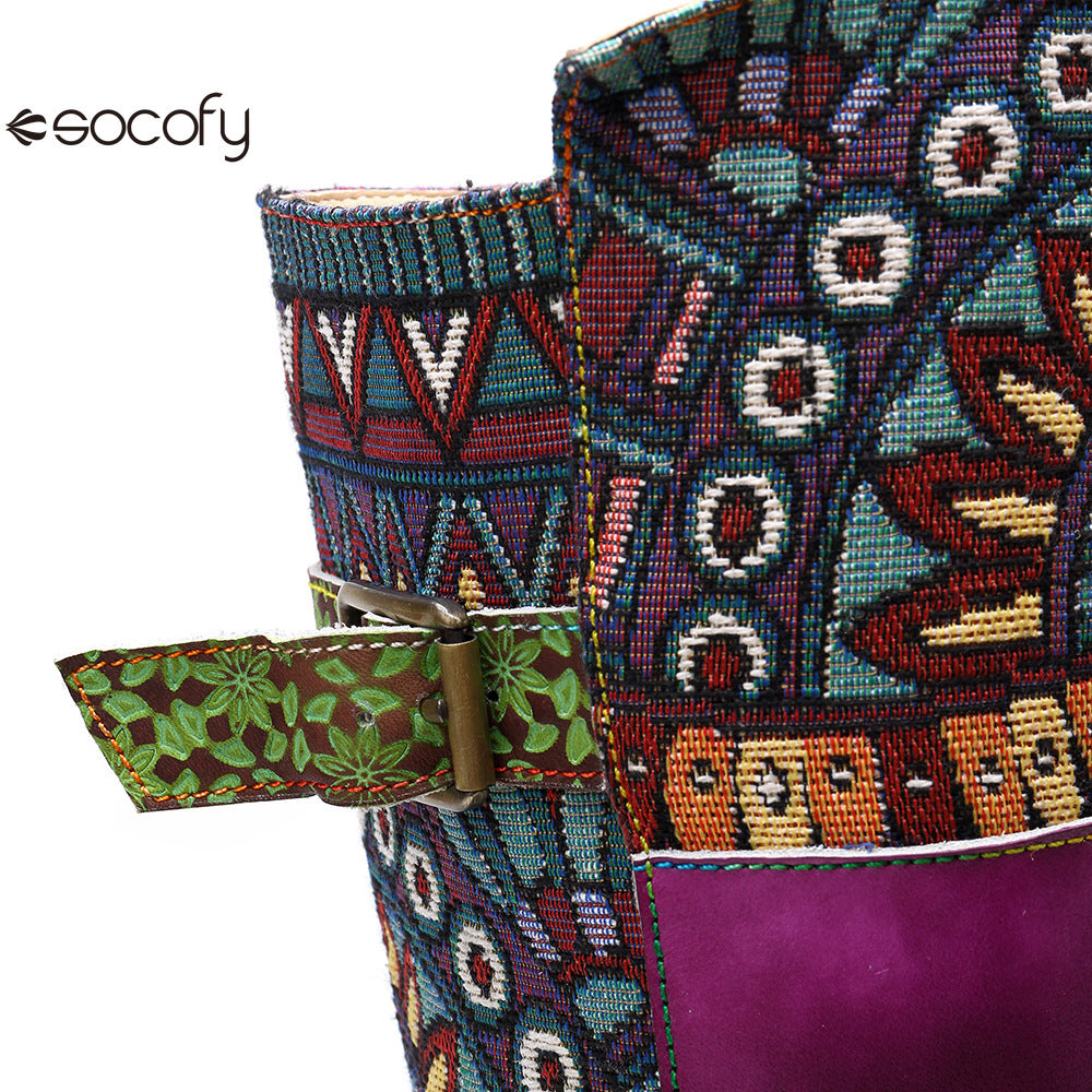 Socofy Vicconfy Genuine Leather Vintage Patchwork Long Warm Boots