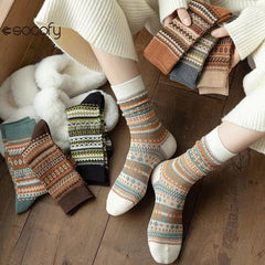 Socofy Vicconfy Mid-calf Socks Vintage Ethnic Striped Cotton Socks