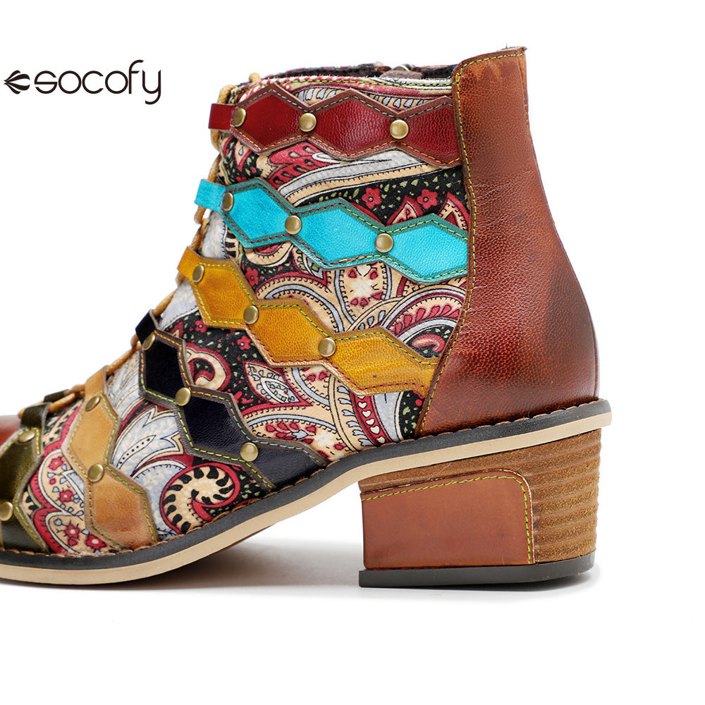 Socofy Vicconfy Vintage Handmade Romantic Exquisite Ankle Boots