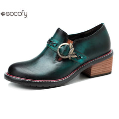 Socofy Genuine Leather Handmade Lace-Up hand-rubbed color Loafers