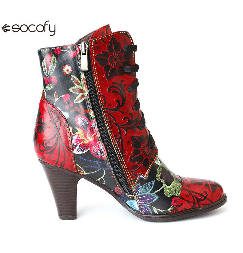 Socofy Vicconfy Pointed Toe Leather Vintage Tall Women's Boots