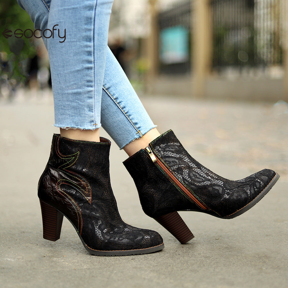 Socofy Vicconfy French Vintage Lace Boots