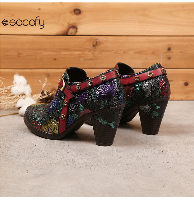 Socofy Vicconfy Heeled Women's Romantic Vintage Rose Single Shoes