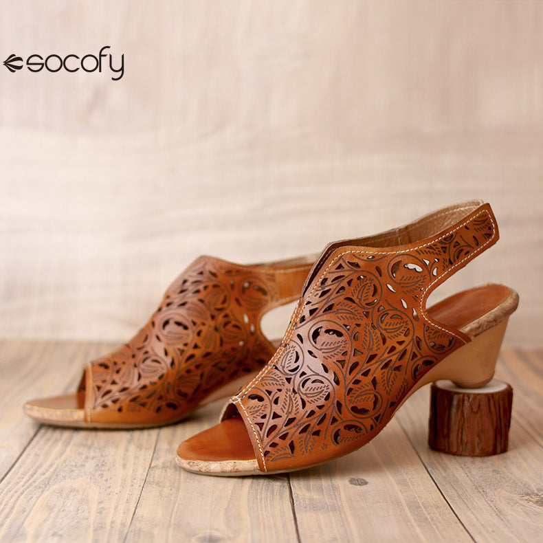 Socofy Vicconfy Vintage Cutout Handmade Women's Sandals