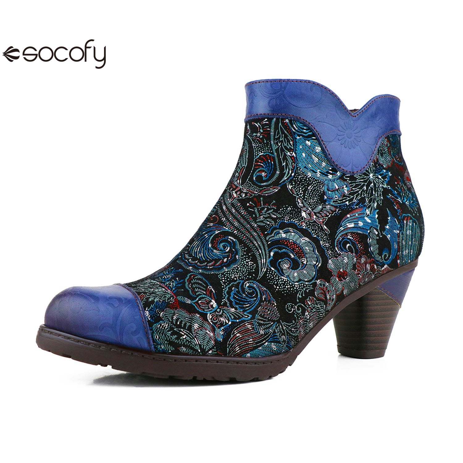 Socofy Winter blue heightening viscose low round toe warm women's boots