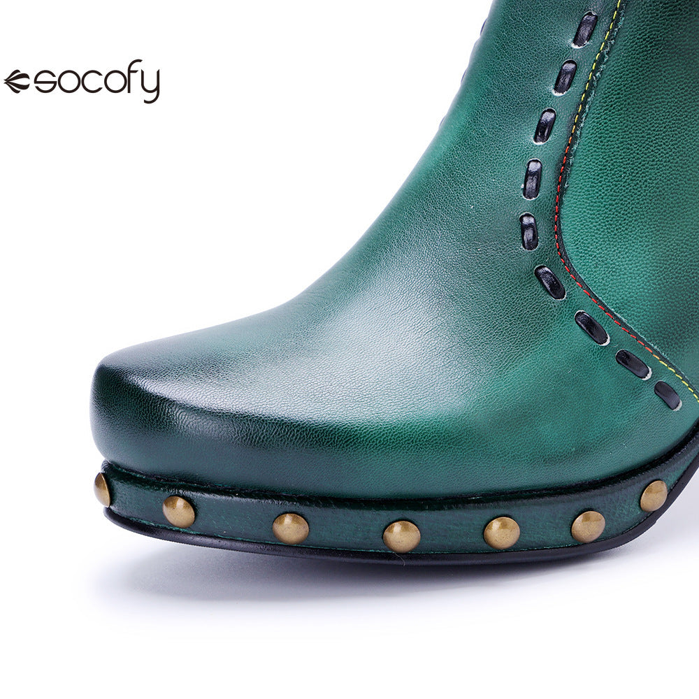 Socofy Vicconfy Retro Handmade Side Fringe Ankle Boots