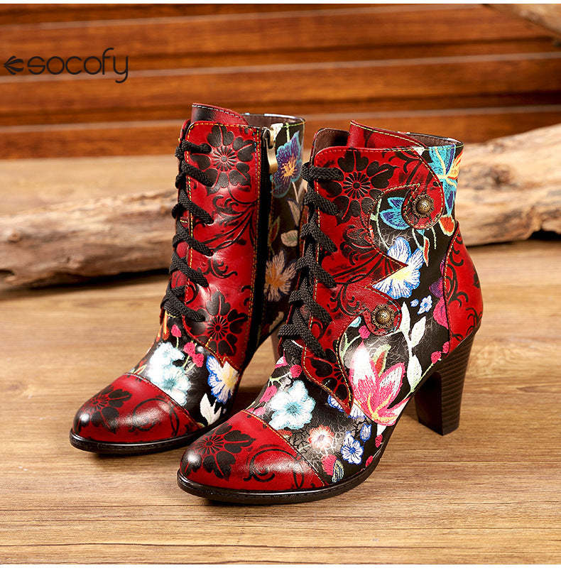 Socofy Vicconfy Pointed Toe Leather Vintage Tall Women's Boots