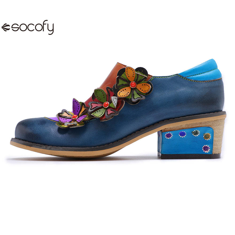 Socofy Vintage Comfort Brock Women's genuine Leather Flats Shoes