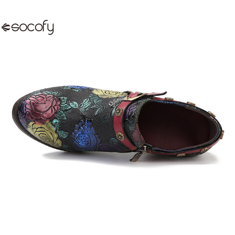 Socofy Vicconfy Heeled Women's Romantic Vintage Rose Single Shoes