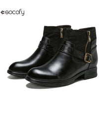 Socofy Vicconfy Women's Round Toe Cowhide Ethnic Leather Boots Fashion Boots