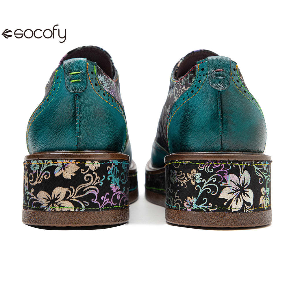 Socofy lace up deco casual shoes retro thick shoes Platform Flats