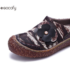 Socofy Vicconfy Genuine Leather Pony Hair Cubic Flower Retro Comfort Loafers