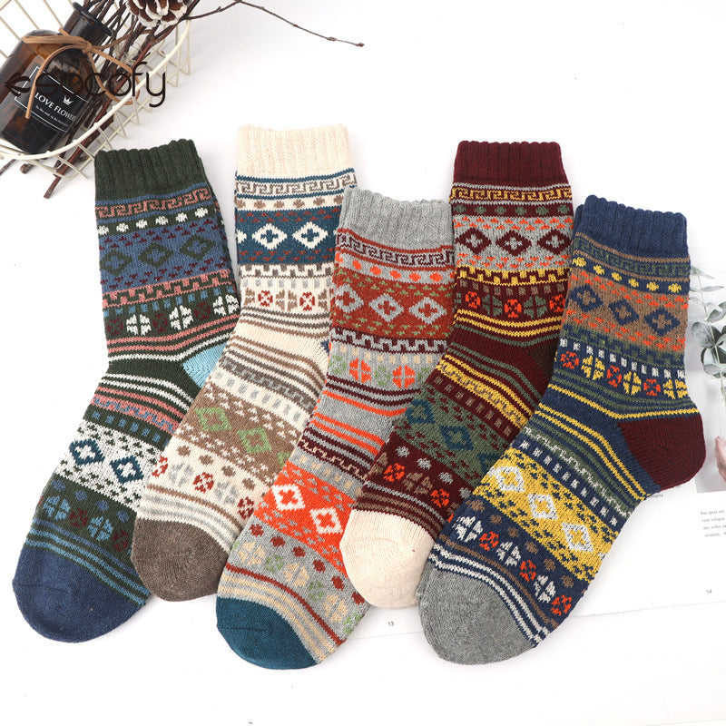 Socofy Vicconfy Thickened warm ethnic style retro wool socks