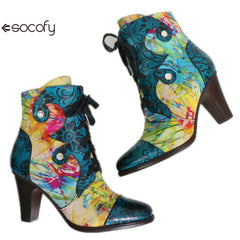 Socofy Vincconfy cowhide low-top thick-soled round-toe viscose women's boots