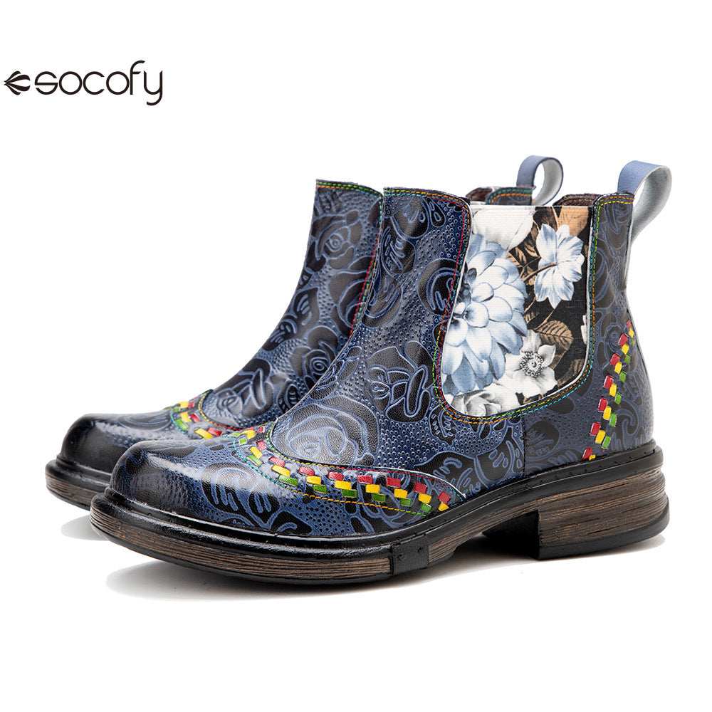 Socofy Vicconfy Genuine Leather Bohemian Women's Martin Boots Ethnic Vintage Short Boots