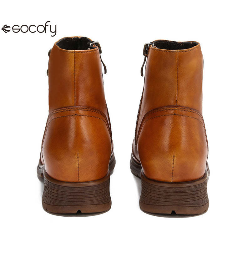 Socofy Vicconfy Women's Rivet Leather Boots Vintage Women's Shoes