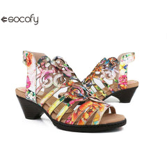 Socofy Vicconfy Summer Slim High Heel Sheepskin Women's Fashion Sandals