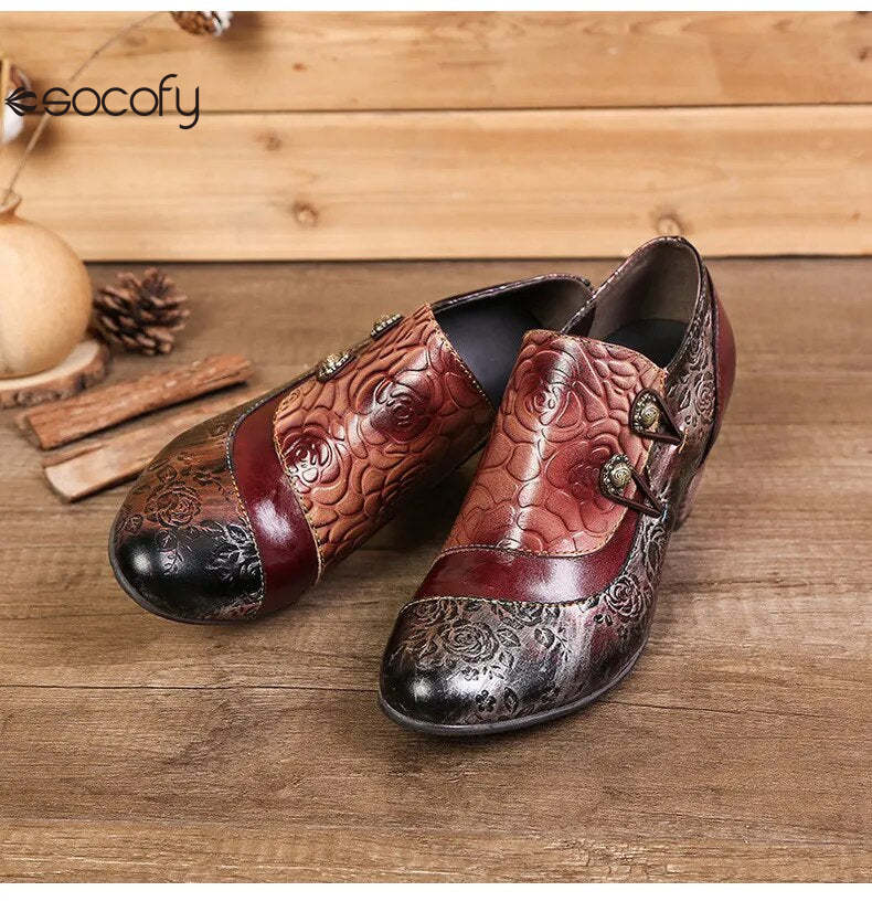 SOCOFY Genuine Leather Ethnic Style Pumps