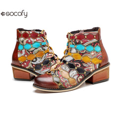 Socofy Vicconfy Vintage Handmade Romantic Exquisite Ankle Boots